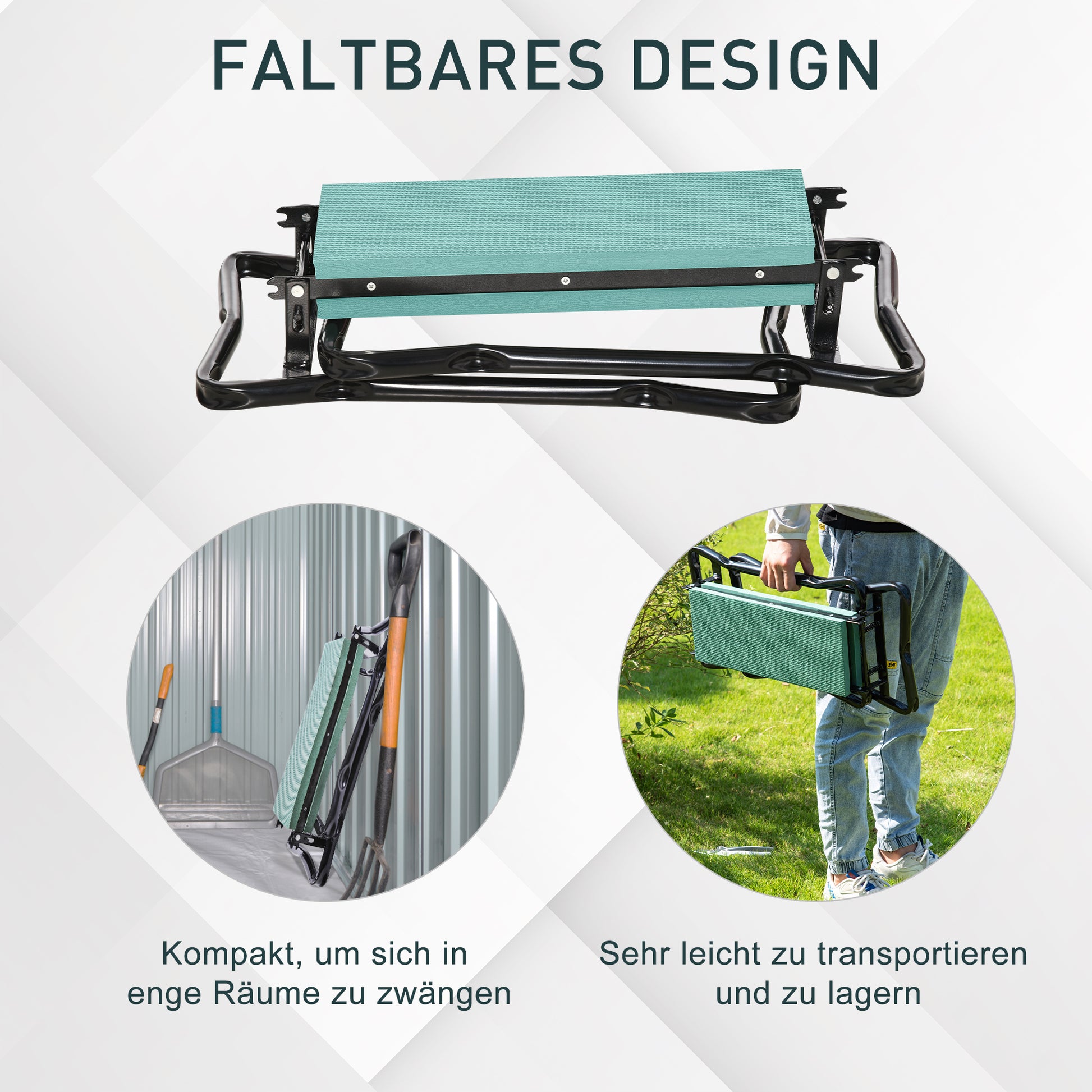 Folding Garden Knee Bench Garden Stool Tool Bags Padding Knee Aid Supports up to 150 kg Work Stool Garden Bench for Kneeling & Sitting 58 x 28 x 49cm Dark Green