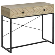 Console Table 90x35x76 cm Entryway Table with 2 Decorative Storage Drawers and Metal Frame for Hallway Living Room Natural Color