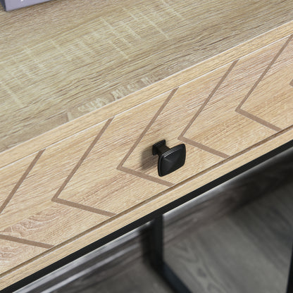 Console Table 90x35x76 cm Entryway Table with 2 Decorative Storage Drawers and Metal Frame for Hallway Living Room Natural Color