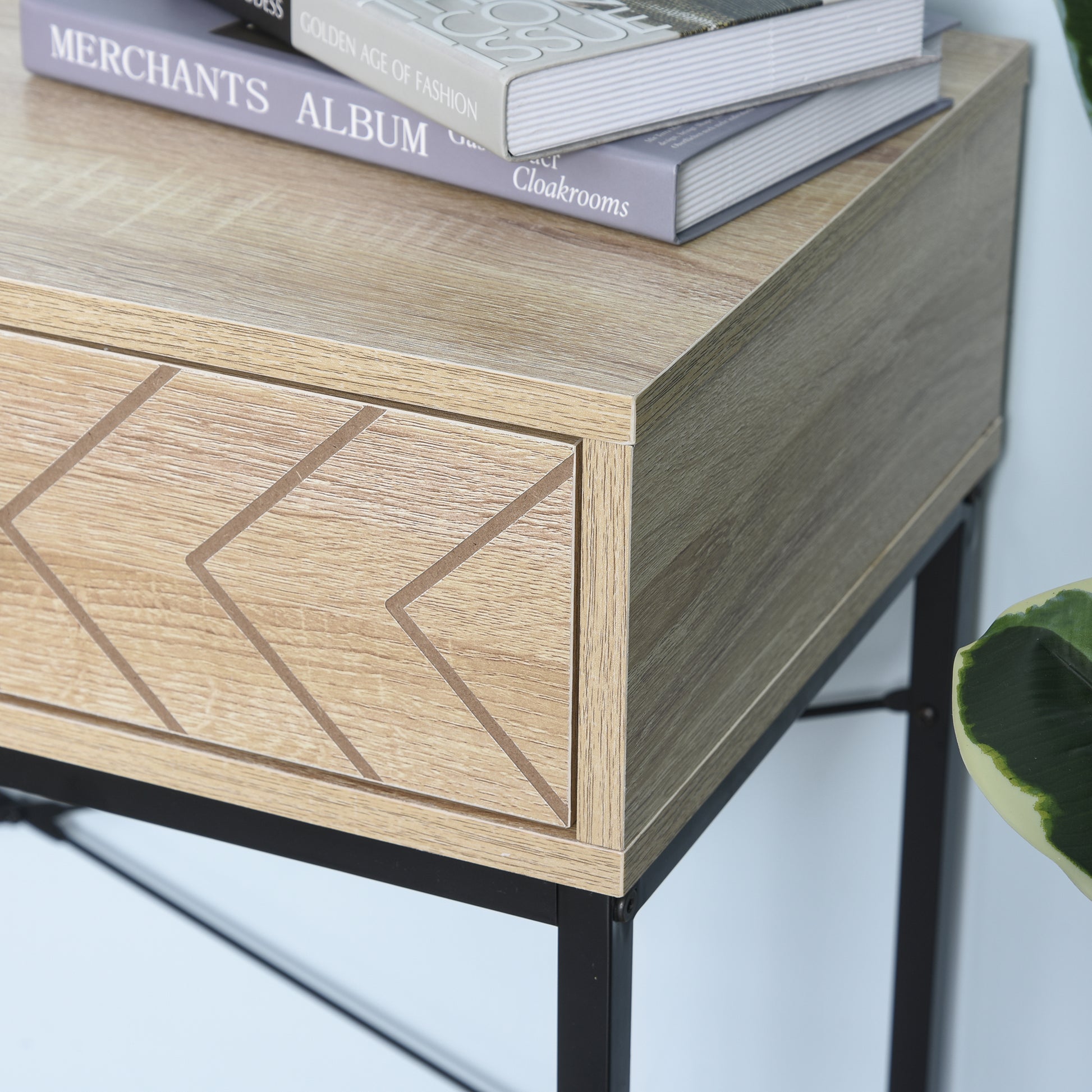 Console Table 90x35x76 cm Entryway Table with 2 Decorative Storage Drawers and Metal Frame for Hallway Living Room Natural Color