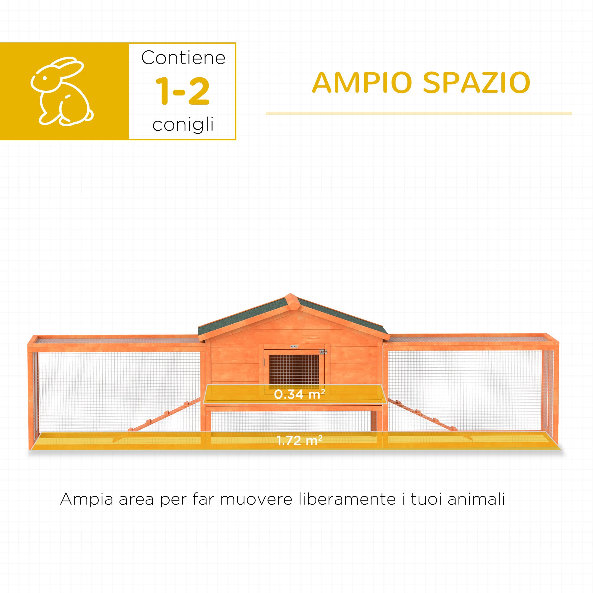 Outdoor Rabbit Hutch with House and 2 Enclosures, Rabbit Cage and Small Animal with Ramps, 309x69.5x87cm, Orange