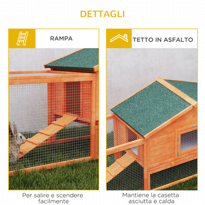 Outdoor Rabbit Hutch with House and 2 Enclosures, Rabbit Cage and Small Animal with Ramps, 309x69.5x87cm, Orange