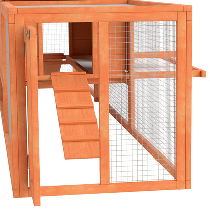 Outdoor Rabbit Hutch with House and 2 Enclosures, Rabbit Cage and Small Animal with Ramps, 309x69.5x87cm, Orange