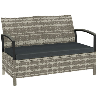 2-Seater Garden Storage Bench with Cushion & Handles — 33 gal Outdoor Storage Box, Poly Rattan, Dark Gray (48.4 x 27.6 x 32.3 in)