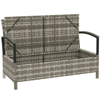 2-Seater Garden Storage Bench with Cushion & Handles — 33 gal Outdoor Storage Box, Poly Rattan, Dark Gray (48.4 x 27.6 x 32.3 in)