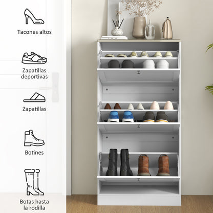 Narrow Shoe Cabinet with 3 Fold-Down Doors Entryway Shoe Storage with Adjustable Shelves for 18 Pairs of Shoes for Hallway Narrow Spaces 60x23.5x115 cm White