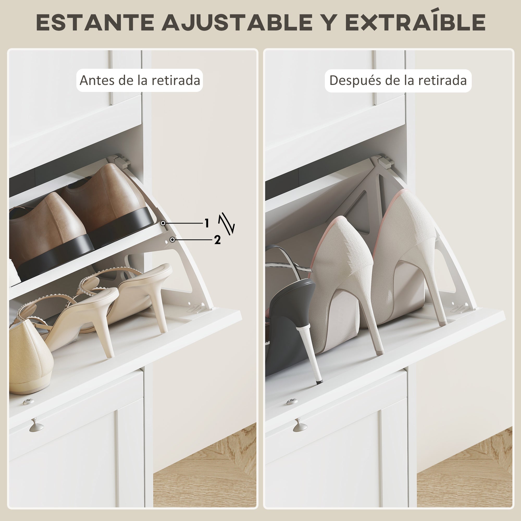 Narrow Shoe Cabinet with 3 Fold-Down Doors Entryway Shoe Storage with Adjustable Shelves for 18 Pairs of Shoes for Hallway Narrow Spaces 60x23.5x115 cm White