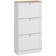 Narrow Shoe Cabinet with 3 Fold-Down Doors Entryway Shoe Storage with Adjustable Shelves for 18 Pairs of Shoes for Hallway Narrow Spaces 60x23.5x115 cm White