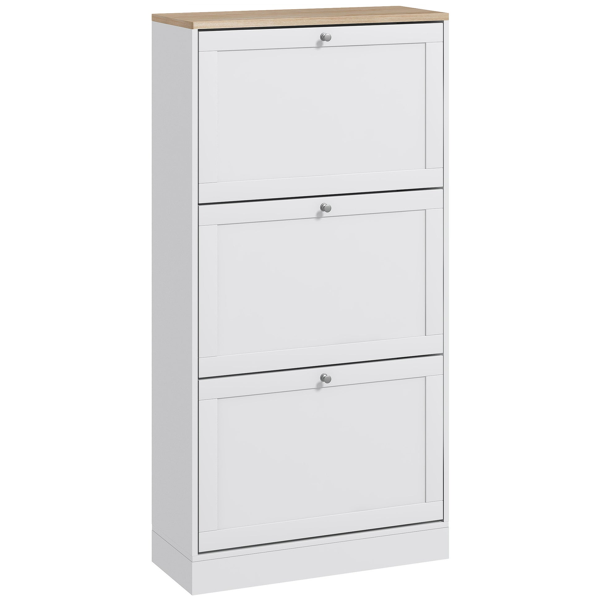Narrow Shoe Cabinet with 3 Fold-Down Doors Entryway Shoe Storage with Adjustable Shelves for 18 Pairs of Shoes for Hallway Narrow Spaces 60x23.5x115 cm White
