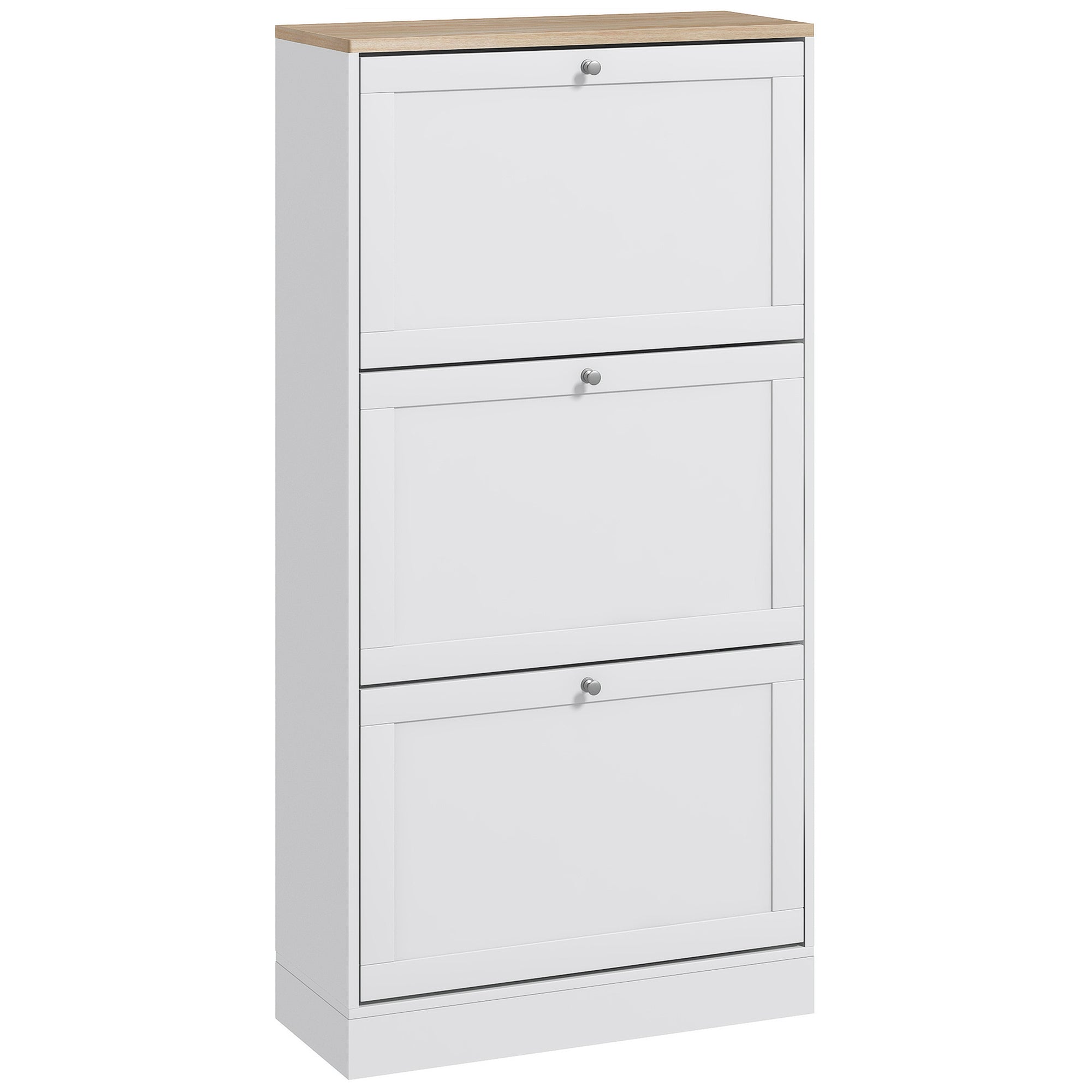 Narrow Shoe Cabinet with 3 Fold-Down Doors Entryway Shoe Storage with Adjustable Shelves for 18 Pairs of Shoes for Hallway Narrow Spaces 60x23.5x115 cm White