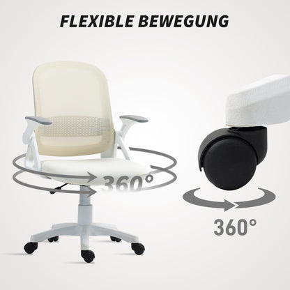 Ergonomic Mesh Office Chair with Flip-Up Arms, Lumbar Support, Adjustable Height & Tilt — White