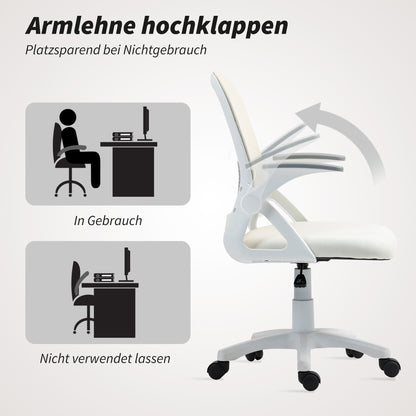 Ergonomic Mesh Office Chair with Flip-Up Arms, Lumbar Support, Adjustable Height & Tilt — White