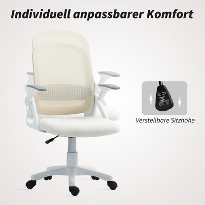 Ergonomic Mesh Office Chair with Flip-Up Arms, Lumbar Support, Adjustable Height & Tilt — White