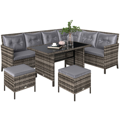 6-piece seating group garden set sofa set patio furniture set lounge, polyrattan, gray