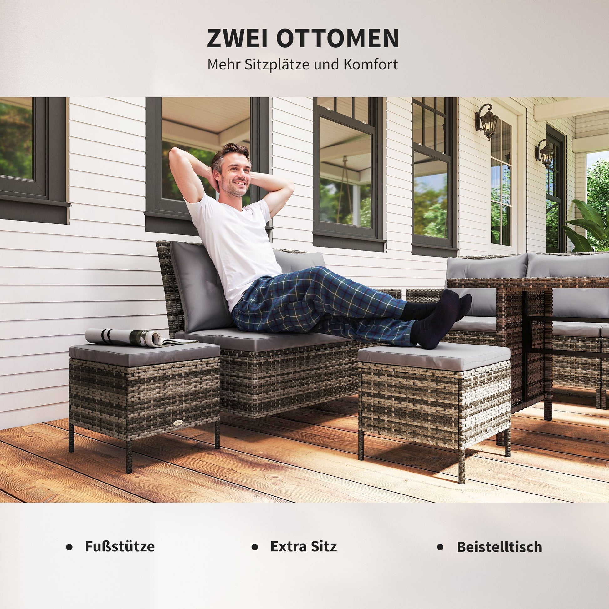 6-piece seating group garden set sofa set patio furniture set lounge, polyrattan, gray
