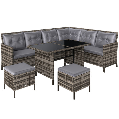 6-piece seating group garden set sofa set patio furniture set lounge, polyrattan, gray