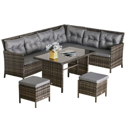 6-piece seating group garden set sofa set patio furniture set lounge, polyrattan, gray