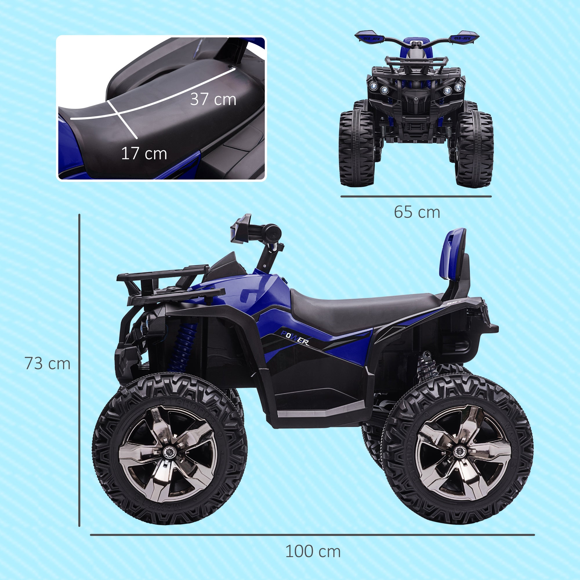 12V Electric Quad for Kids 3-5 Years 3-8km/h, Kids Electric Car with Music, MP3, USB, TF Card, Headlights and Pedal, in PP and Metal, 100x65x73 cm, Blue