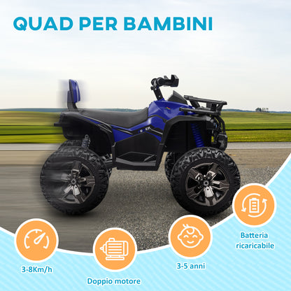 12V Electric Quad for Kids 3-5 Years 3-8km/h, Kids Electric Car with Music, MP3, USB, TF Card, Headlights and Pedal, in PP and Metal, 100x65x73 cm, Blue