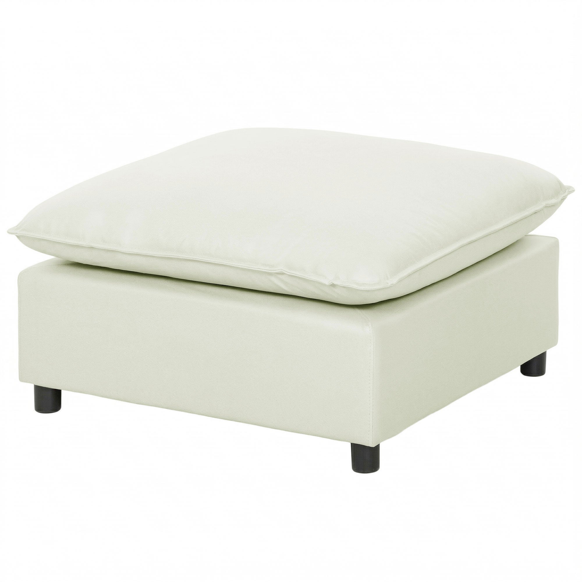 Modular Footstool with Soft Cushion — Square Linen-Effect Ottoman Pouf for Bedroom & Living Room, Cream White