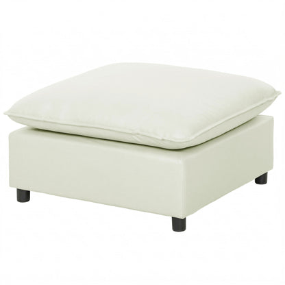 Modular Footstool with Soft Cushion — Square Linen-Effect Ottoman Pouf for Bedroom & Living Room, Cream White