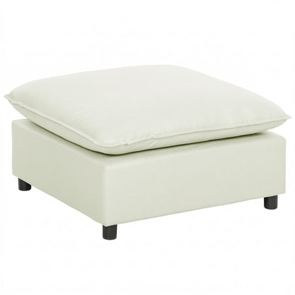 Modular Footstool with Soft Cushion — Square Linen-Effect Ottoman Pouf for Bedroom & Living Room, Cream White