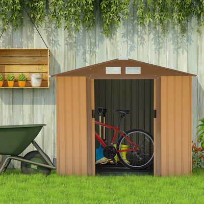 Tool Shed 2.42m², Garden Shed with Gable Roof, Sliding Door, Foundation, 213 x 130 x 185 cm, Tool Shed made of Galvanized Steel, Weatherproof, for Garden, Yellow