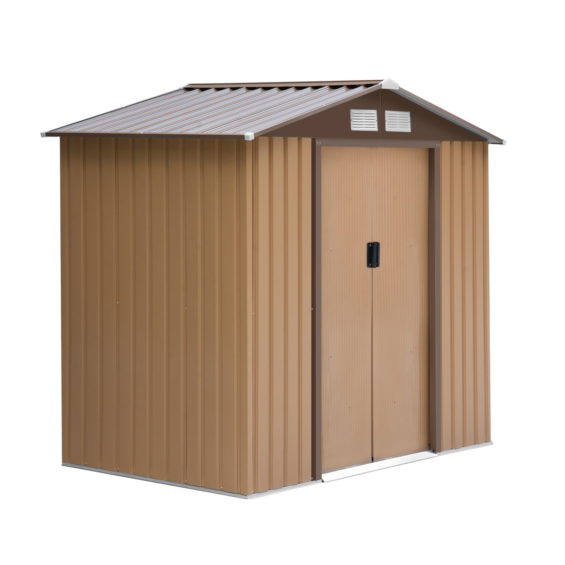 Tool Shed 2.42m², Garden Shed with Gable Roof, Sliding Door, Foundation, 213 x 130 x 185 cm, Tool Shed made of Galvanized Steel, Weatherproof, for Garden, Yellow