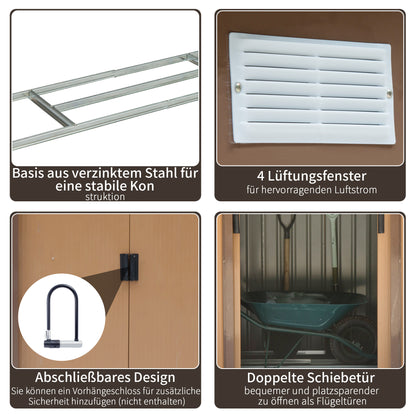 Tool Shed 2.42m², Garden Shed with Gable Roof, Sliding Door, Foundation, 213 x 130 x 185 cm, Tool Shed made of Galvanized Steel, Weatherproof, for Garden, Yellow