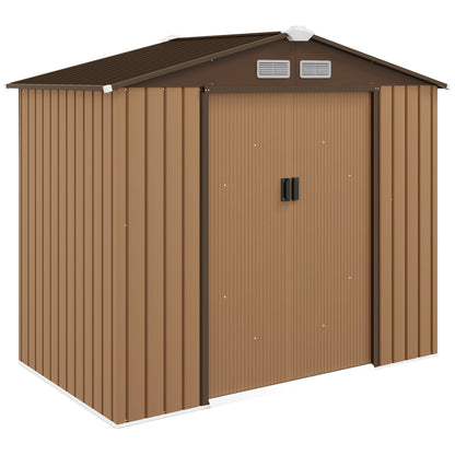 Tool Shed 2.42m², Garden Shed with Gable Roof, Sliding Door, Foundation, 213 x 130 x 185 cm, Tool Shed made of Galvanized Steel, Weatherproof, for Garden, Yellow
