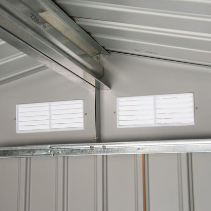 Tool Shed 2.42m², Garden Shed with Gable Roof, Sliding Door, Foundation, 213 x 130 x 185 cm, Tool Shed made of Galvanized Steel, Weatherproof, for Garden, Yellow