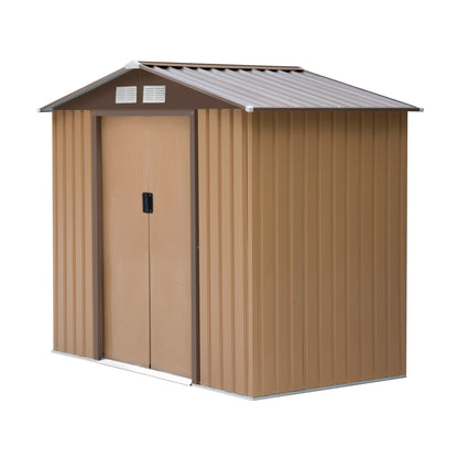 Tool Shed 2.42m², Garden Shed with Gable Roof, Sliding Door, Foundation, 213 x 130 x 185 cm, Tool Shed made of Galvanized Steel, Weatherproof, for Garden, Yellow