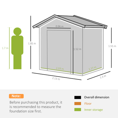 Tool Shed 2.42m², Garden Shed with Gable Roof, Sliding Door, Foundation, 213 x 130 x 185 cm, Tool Shed made of Galvanized Steel, Weatherproof, for Garden, Yellow