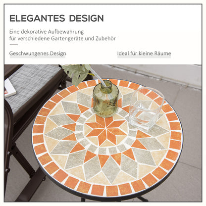 Side Table Garden Table Ø35.5cm Round Weatherproof Mesh-Style Balcony Table with Mosaic Pattern Metal Camping Table Coffee Table for Living Room Office Outdoor Indoor Yellow+Gray