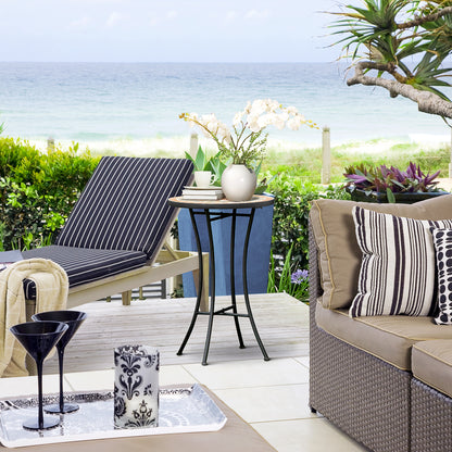 Side Table Garden Table Ø35.5cm Round Weatherproof Mesh-Style Balcony Table with Mosaic Pattern Metal Camping Table Coffee Table for Living Room Office Outdoor Indoor Yellow+Gray