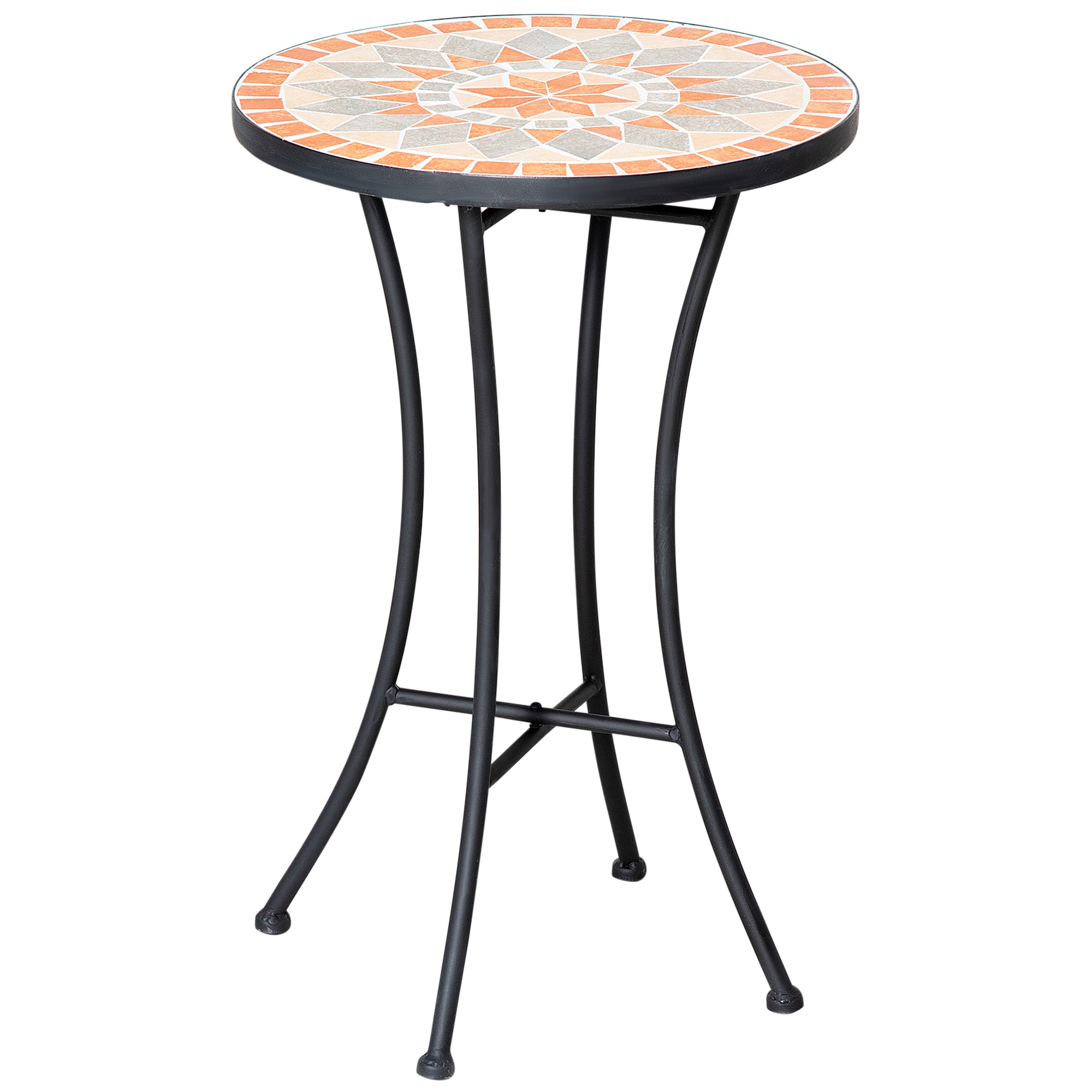 Side Table Garden Table Ø35.5cm Round Weatherproof Mesh-Style Balcony Table with Mosaic Pattern Metal Camping Table Coffee Table for Living Room Office Outdoor Indoor Yellow+Gray