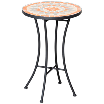Side Table Garden Table Ø35.5cm Round Weatherproof Mesh-Style Balcony Table with Mosaic Pattern Metal Camping Table Coffee Table for Living Room Office Outdoor Indoor Yellow+Gray