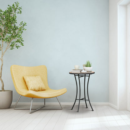 Side Table Garden Table Ø35.5cm Round Weatherproof Mesh-Style Balcony Table with Mosaic Pattern Metal Camping Table Coffee Table for Living Room Office Outdoor Indoor Yellow+Gray