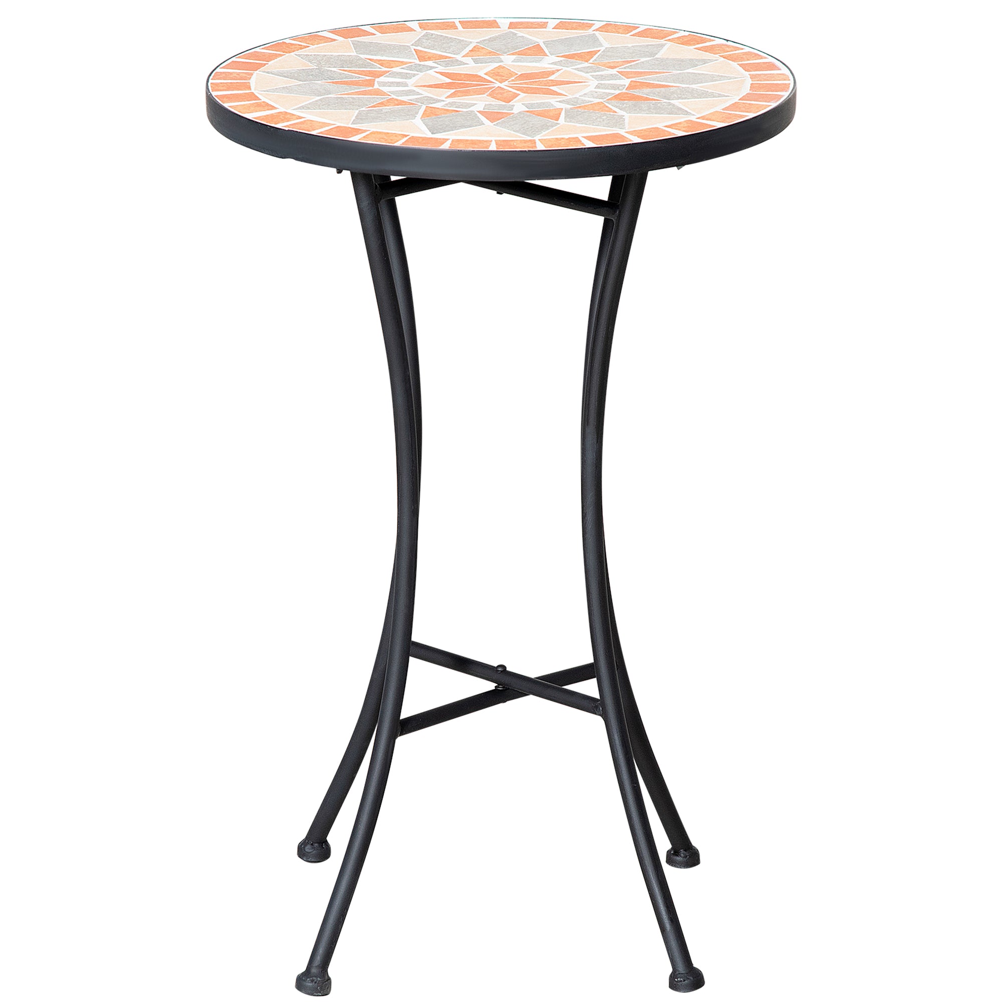 Side Table Garden Table Ø35.5cm Round Weatherproof Mesh-Style Balcony Table with Mosaic Pattern Metal Camping Table Coffee Table for Living Room Office Outdoor Indoor Yellow+Gray