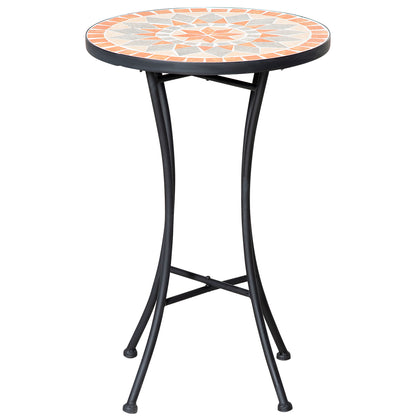 Side Table Garden Table Ø35.5cm Round Weatherproof Mesh-Style Balcony Table with Mosaic Pattern Metal Camping Table Coffee Table for Living Room Office Outdoor Indoor Yellow+Gray