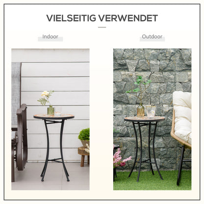 Side Table Garden Table Ø35.5cm Round Weatherproof Mesh-Style Balcony Table with Mosaic Pattern Metal Camping Table Coffee Table for Living Room Office Outdoor Indoor Yellow+Gray