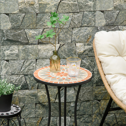 Side Table Garden Table Ø35.5cm Round Weatherproof Mesh-Style Balcony Table with Mosaic Pattern Metal Camping Table Coffee Table for Living Room Office Outdoor Indoor Yellow+Gray