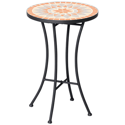 Side Table Garden Table Ø35.5cm Round Weatherproof Mesh-Style Balcony Table with Mosaic Pattern Metal Camping Table Coffee Table for Living Room Office Outdoor Indoor Yellow+Gray