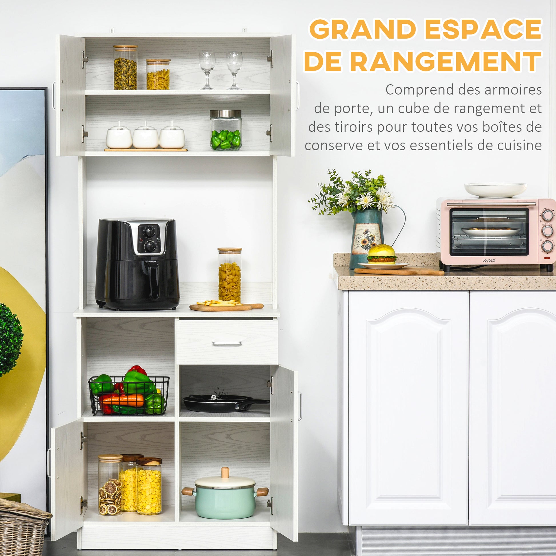 Kitchen Buffet Kitchen Cabinet Multi-Storage 4 Doors 1 Drawer Shelf + Large Countertop 71 x 41 x 178 cm White MDF
