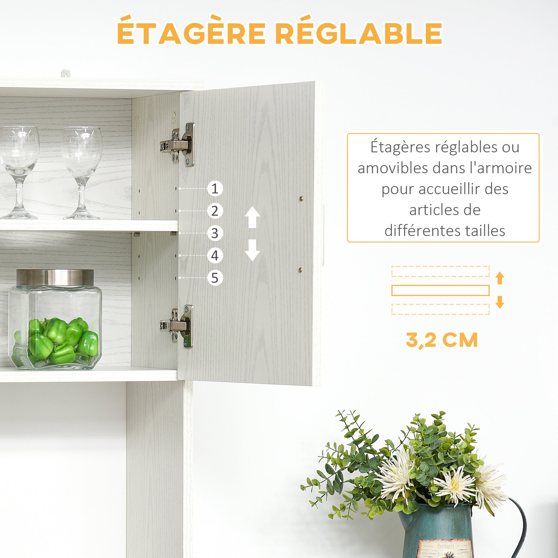 Kitchen Buffet Kitchen Cabinet Multi-Storage 4 Doors 1 Drawer Shelf + Large Countertop 71 x 41 x 178 cm White MDF
