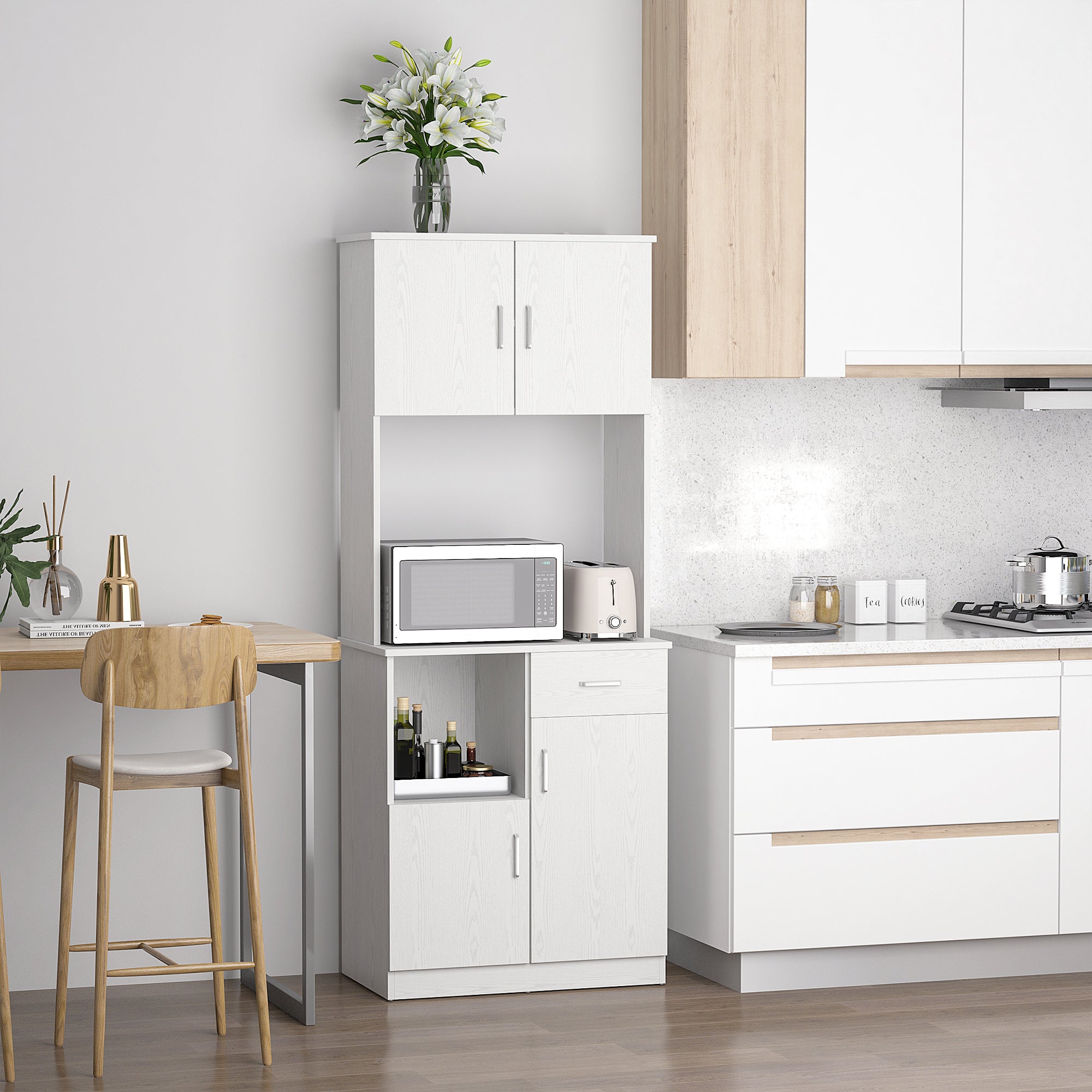 Kitchen Buffet Kitchen Cabinet Multi-Storage 4 Doors 1 Drawer Shelf + Large Countertop 71 x 41 x 178 cm White MDF