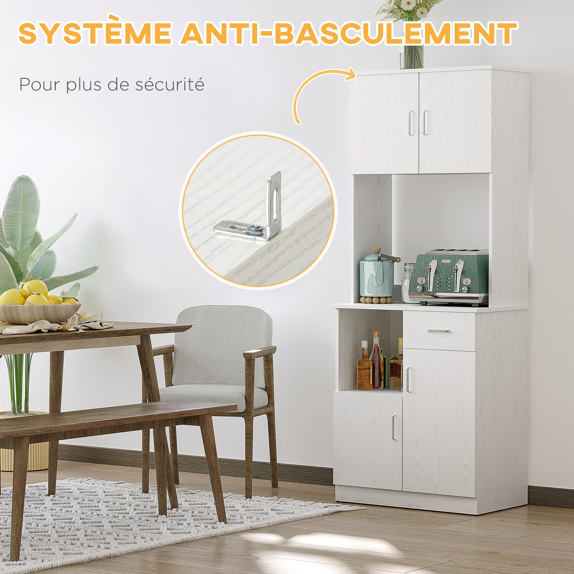Kitchen Buffet Kitchen Cabinet Multi-Storage 4 Doors 1 Drawer Shelf + Large Countertop 71 x 41 x 178 cm White MDF