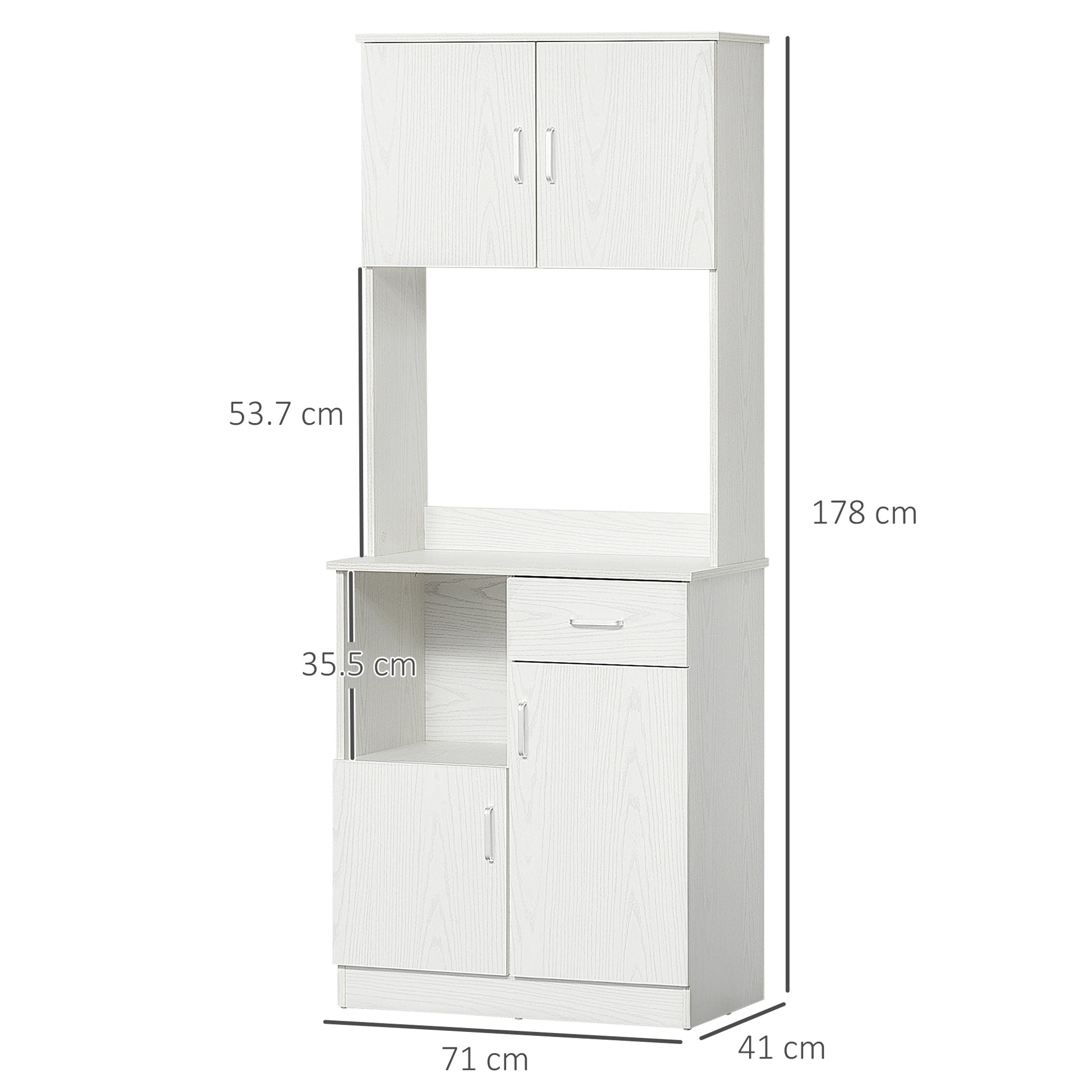 Kitchen Buffet Kitchen Cabinet Multi-Storage 4 Doors 1 Drawer Shelf + Large Countertop 71 x 41 x 178 cm White MDF