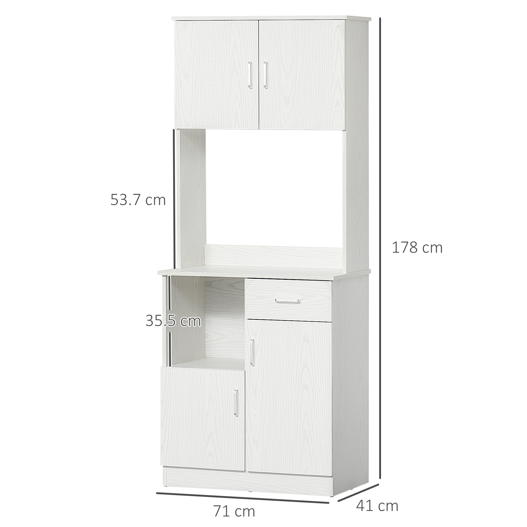 Kitchen Buffet Kitchen Cabinet Multi-Storage 4 Doors 1 Drawer Shelf + Large Countertop 71 x 41 x 178 cm White MDF