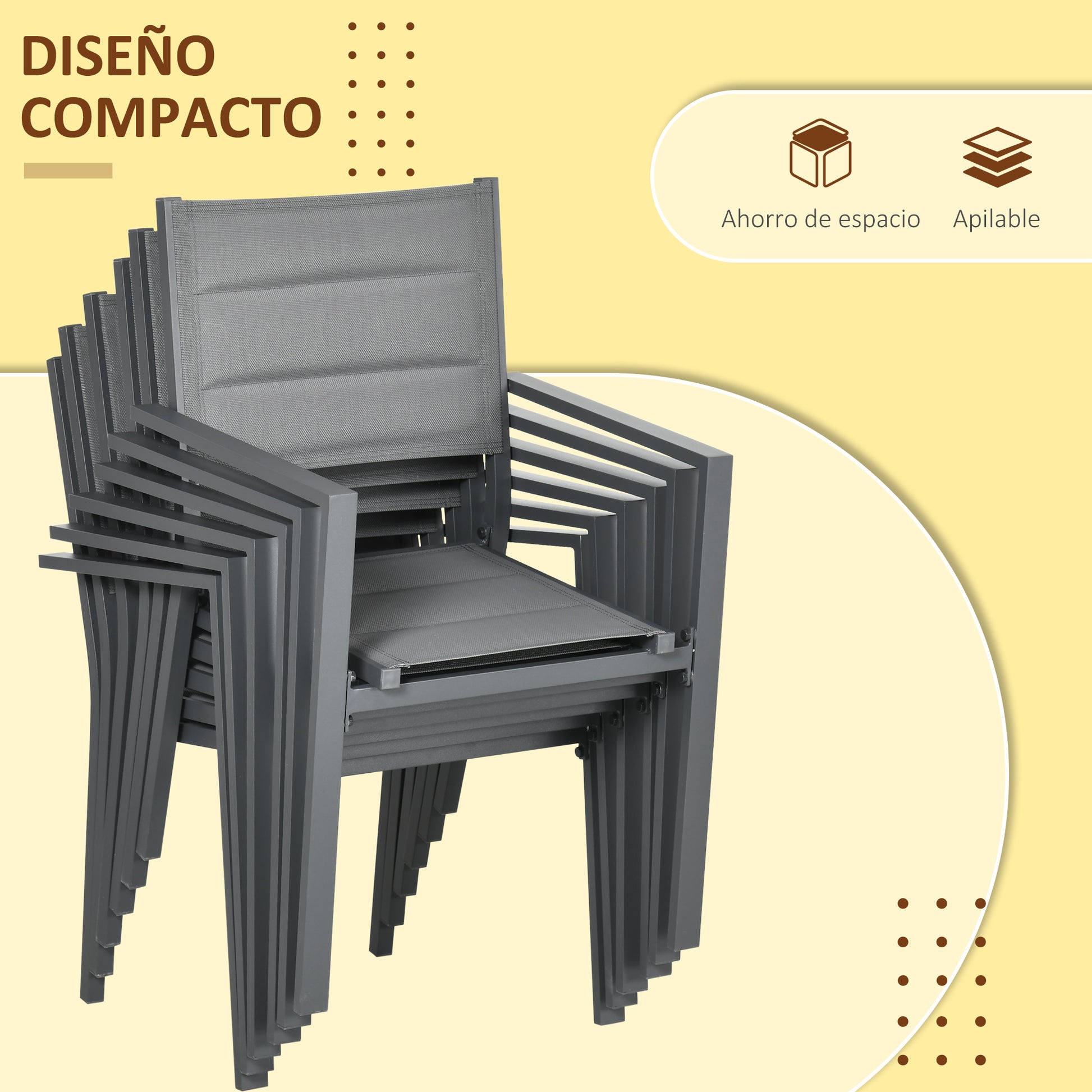 7-Piece Aluminum Outdoor Dining Set with Extendable Table and 6 Stackable Chairs with Texteline Seat 90-180x89x74 cm Gray